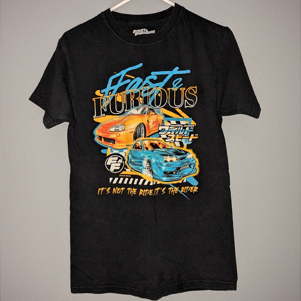 Fast and furious black crew neck t-shirt size small 100% cotton 17x15 x27